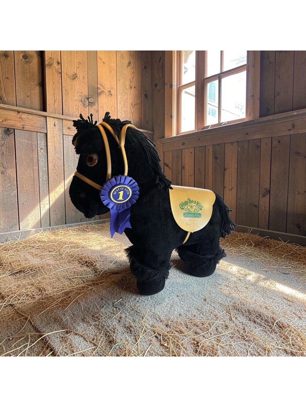 Cabbage Patch Kids Show Pony Black Plush Horse Ribbon 16" Vintage 1984